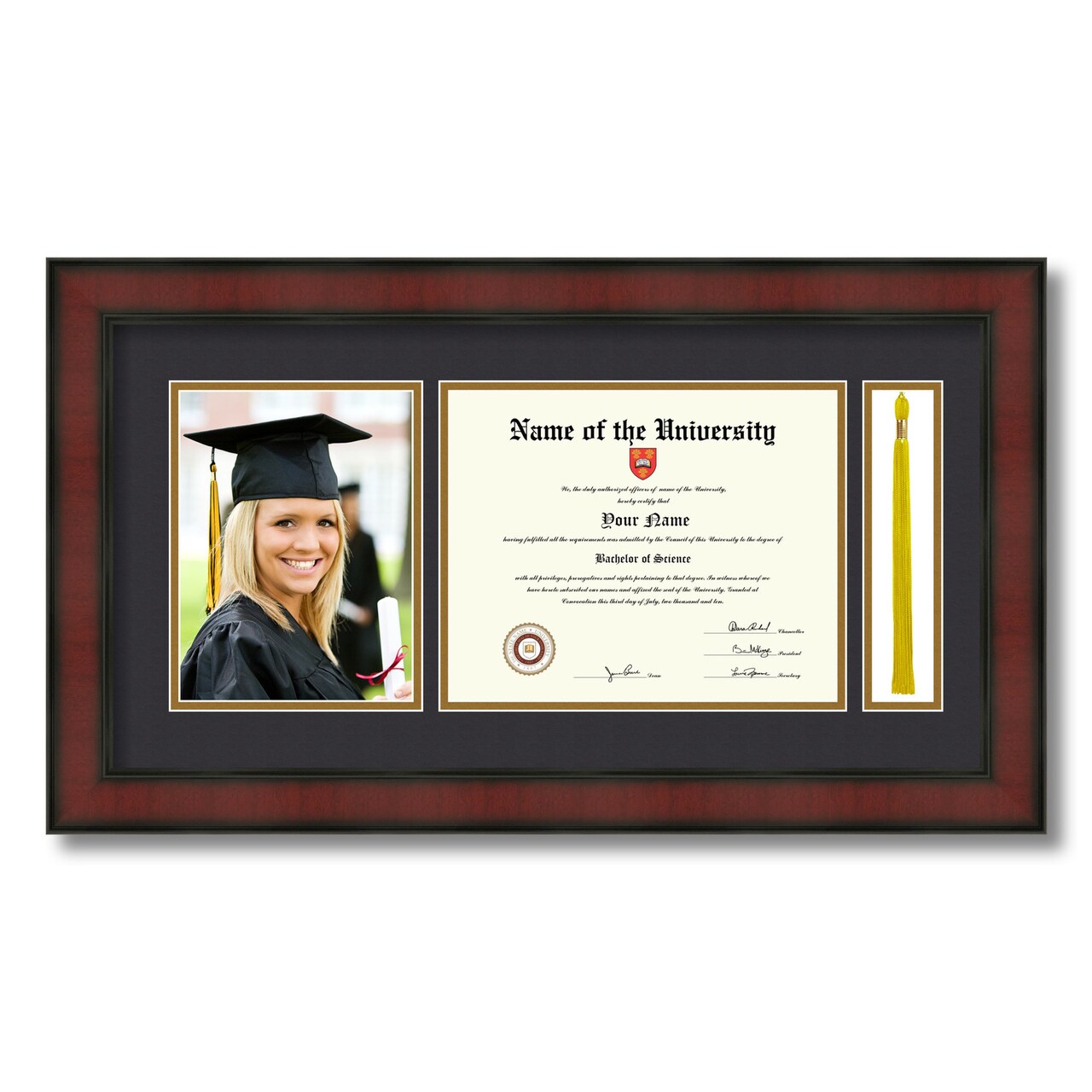 ArtToFrames 8x10 inch Diploma Frame with 6x8 Inch Image Opening and Tassel Opening - Framed with Black and Gold Mats, Comes with Regular Acrylic and Sawtooth Hanger for Wall Hanging (DIT-8x10)
